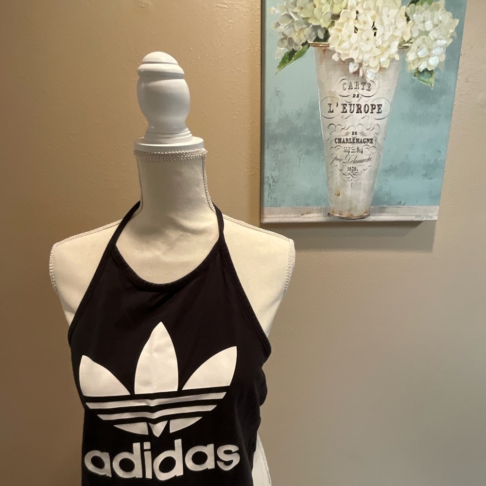 Adidas Black and White Logo Halter Top
